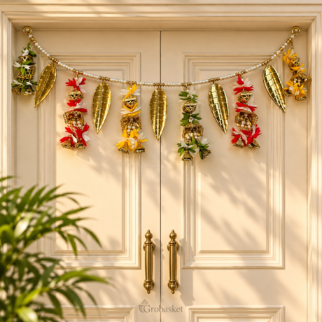 Golden Mango Leaf & Pearl Door Toran -80-85cm